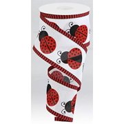 CRAIG BACHMAN Lady Bug Thin Stripe Canvas Wire Edged Ribbon - 2.5 Inches x 10 Yards (White, Red, Black)