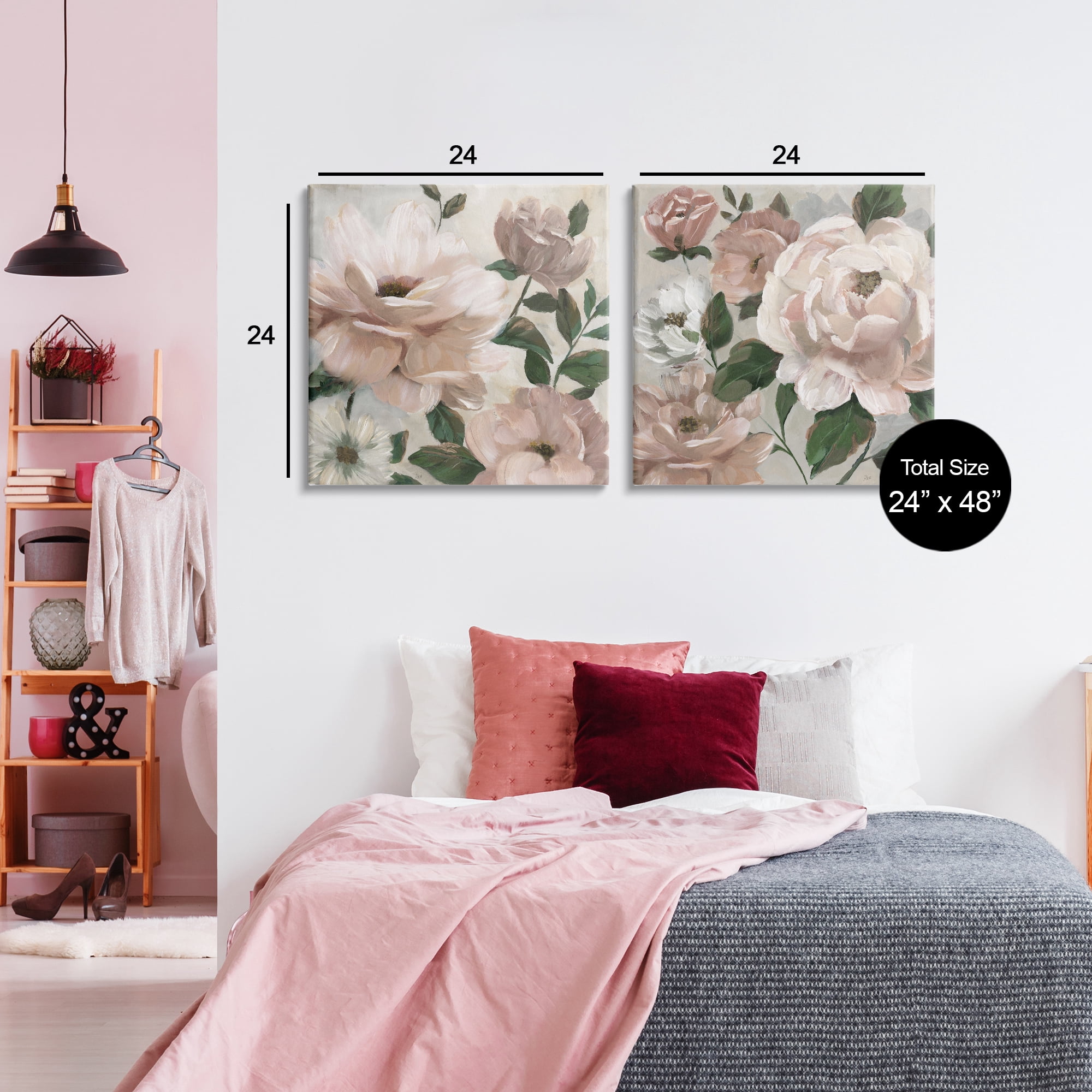 Stupell Industries Elegant Blush Peonies & Leaves 2 Piece Canvas Wall Art Set, design by Nan