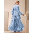 thumbnail image 2 of Womens Baby Blue High Neck Long Sleeve Pleated Maxi Dress With Ruffle Hem, 2 of 6