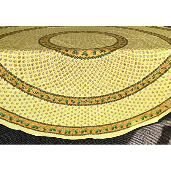 Le Cluny, Monaco Yellow, French Provence 100 Percent Coated Cotton Tablecloth, 70 Inch Round