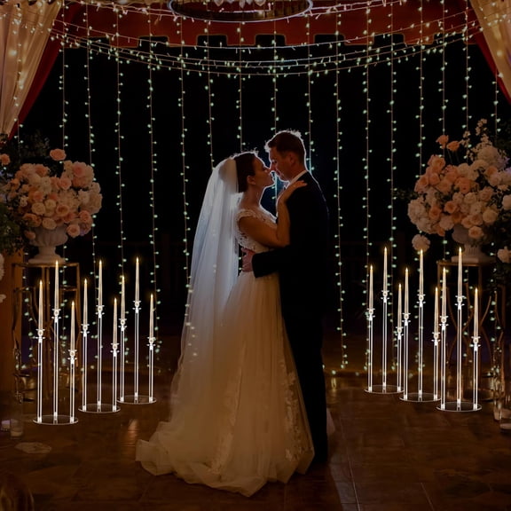 6 Set 3 Arm Acrylic Candelabra Centerpieces 18 Pcs LED Taper Candles with Remote Timer Rubber Candle Rings Clear Holders Candlestick for Wedding Dinner Halloween Party Table Decor