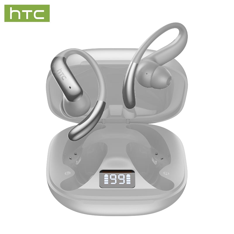 HTC NE63 Wireless Bluetooth 6.0 Open In Ear Earbuds, AI Translator, Noise-Cancelling Headphones, 130+ Languages, 30H,Gray