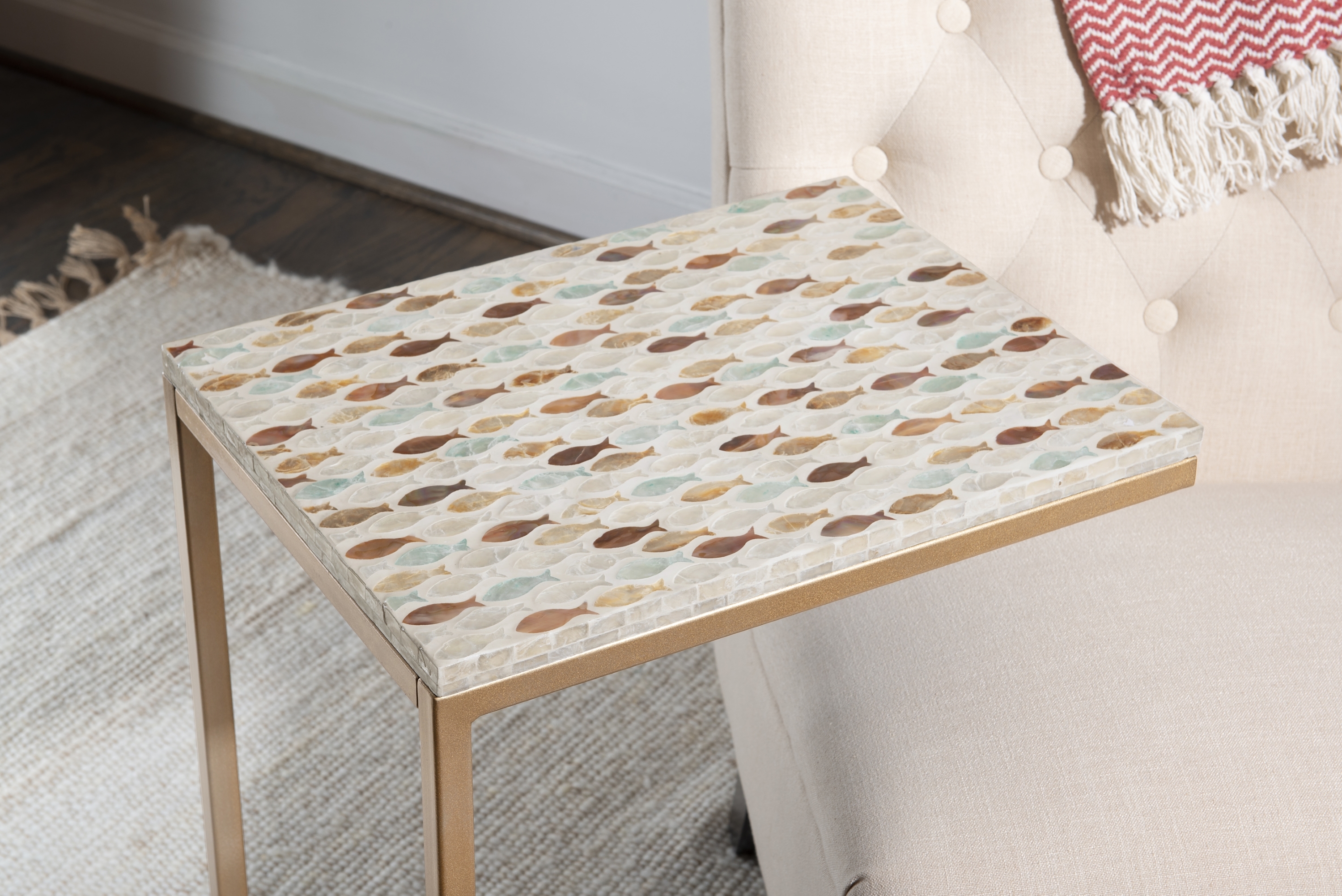 Linon Muldoon C-Table, 26" Tall, Gold/Neutral Capiz Shell Mosaic