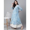 thumbnail image 3 of Janasya Indian Women's Sky Blue Cotton Floral Print Flared Kurta, 3 of 8
