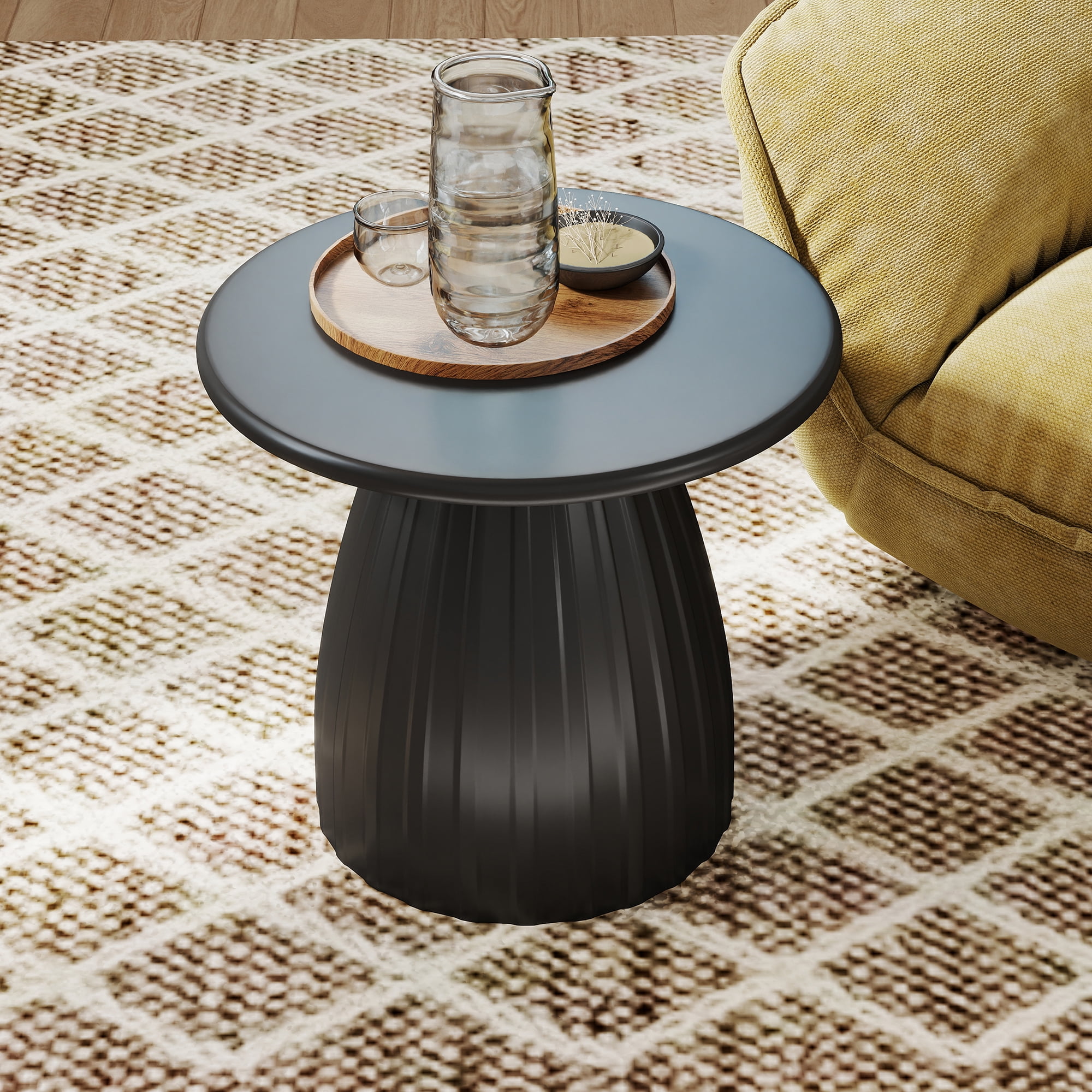 Oubayajia Round Side Table, Small Couch End Table Drink Table, Metal, Black