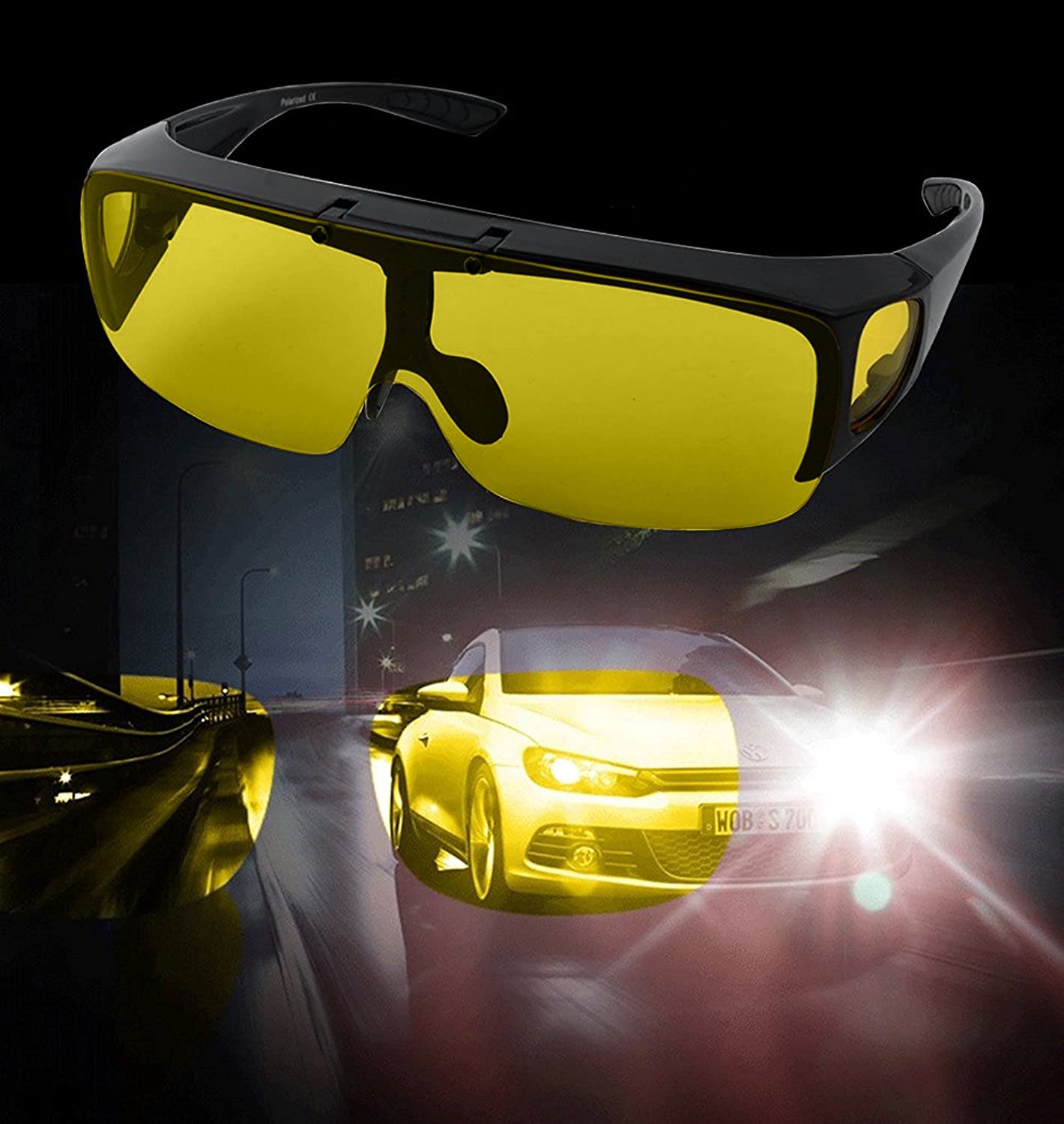 TINHAO Headlight Night Vision Driving Fit Over Sunglasses with Flip Up ...