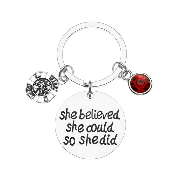 Firefighter Keychain, She Believed She Could, So She Did Jewelry Gift for Firefighter Wife, Girlfriend, Mom, Daughter - Fireman Wife Jewelry