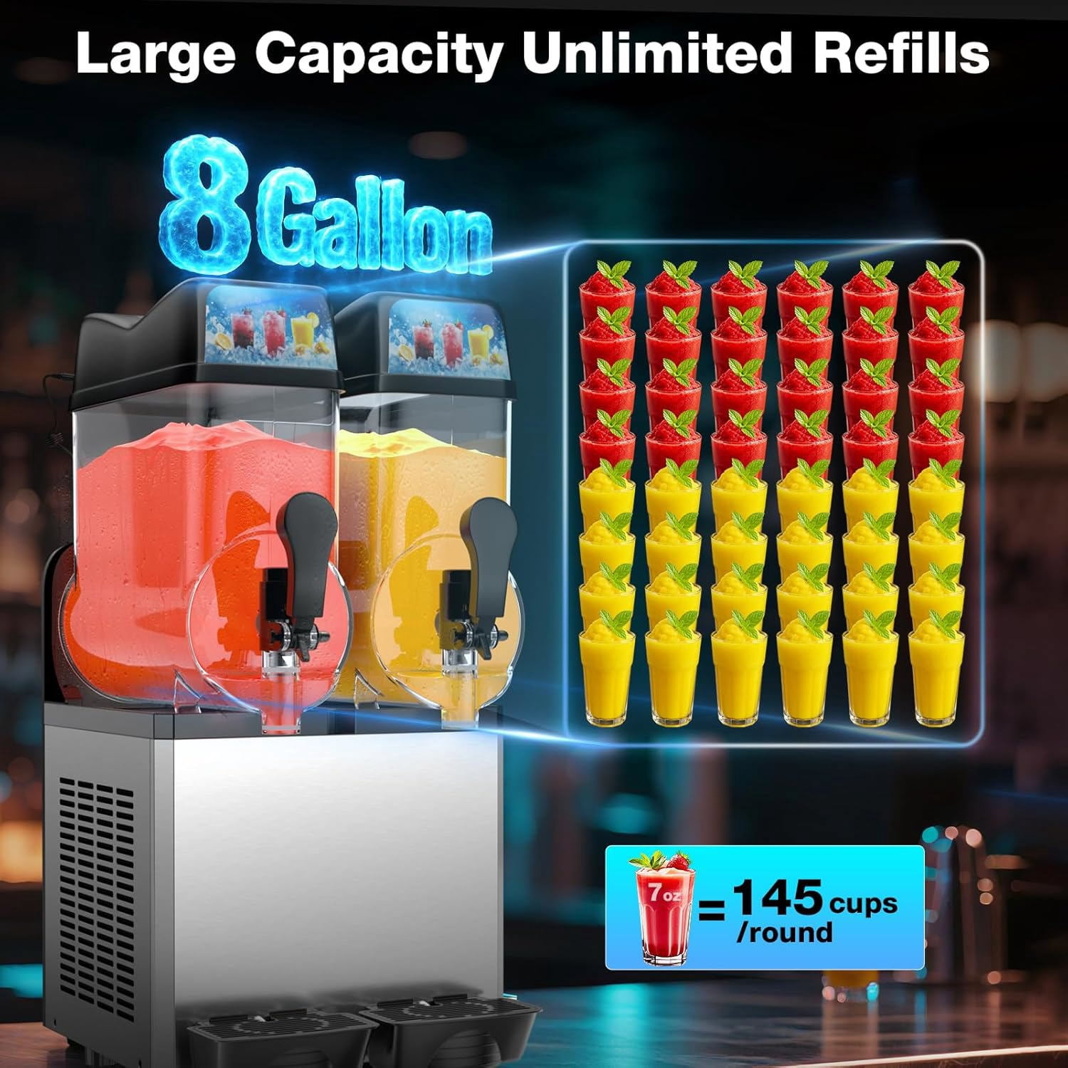 Joreek Commercial Slushy Machine 2x15L Electric Crushed Ice Maker Beverage Dispenser Built in Stirrer for Slushies, Ice Coffee & Cocktail