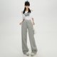 thumbnail image 4 of Pantalones deportivos holgados para mujer, Pantalón de algodón y lino gris, informal, adelgazante, versátil, pierna ancha, Otoño e Invierno, 4 of 5
