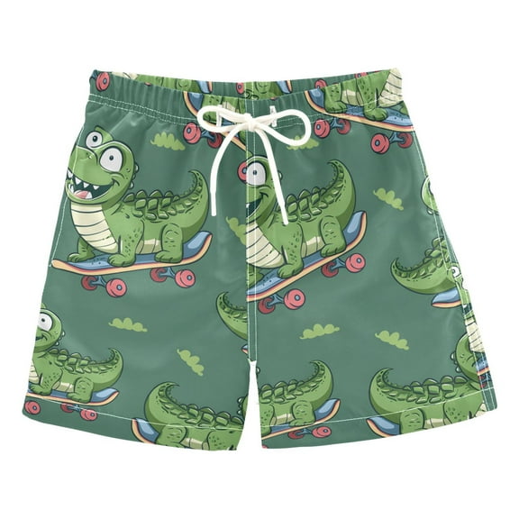 joogoo Boys Swim Trunks Cartoon Crocodile on Skateboard Beach Board Shorts Drawstring Swimsuit S