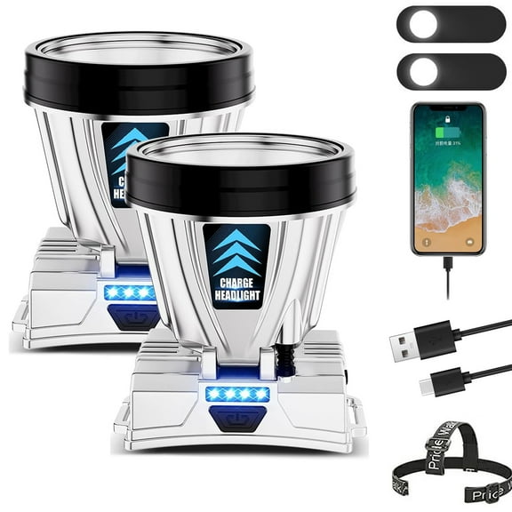 2 Pack Headlamp, Super Bright Rechargeable High Power Headlamp, Super Bright Rechargeable Headlamp, Ultra Bright Headlamp Rechargeable for Outdoor Camping, Fishing, Adventures