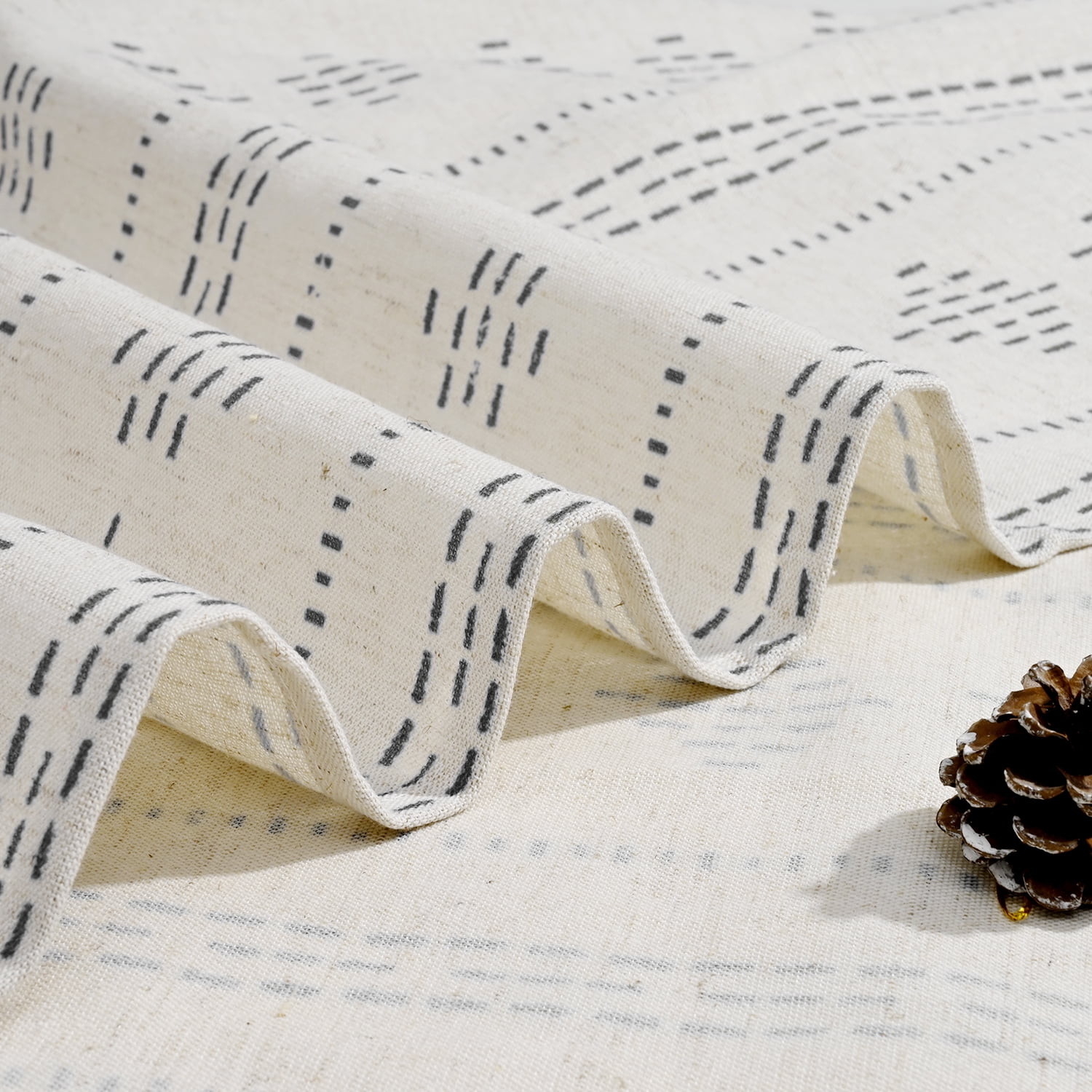 Alishomtll Boho Farmhouse Curtains Linen Light Filtering Grey Geometric Striped Window Drapes ,52"x63", 2 Panels