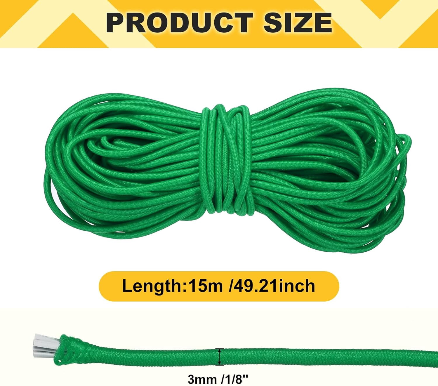 MKEUDQ-Elastic Bungee Cord, 1/8" x 49' Heavy Duty Polyester Bungee Shock Cords Kayak Stretch String Rope for Kayak Strap Tarp Tie Boating Tent Camping DIY Craft, Grass Green