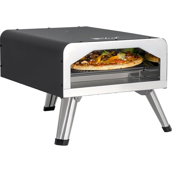 Open Box Deco Chef Electric Pizza Oven, 12-Inch Ceramic Stone and Grill, 1800W, Up to 750 Degrees for Countertop Artisan Style Pizza, 13" Double Wall Stainless Steel, Indoor and Outdoor Pizza Oven
