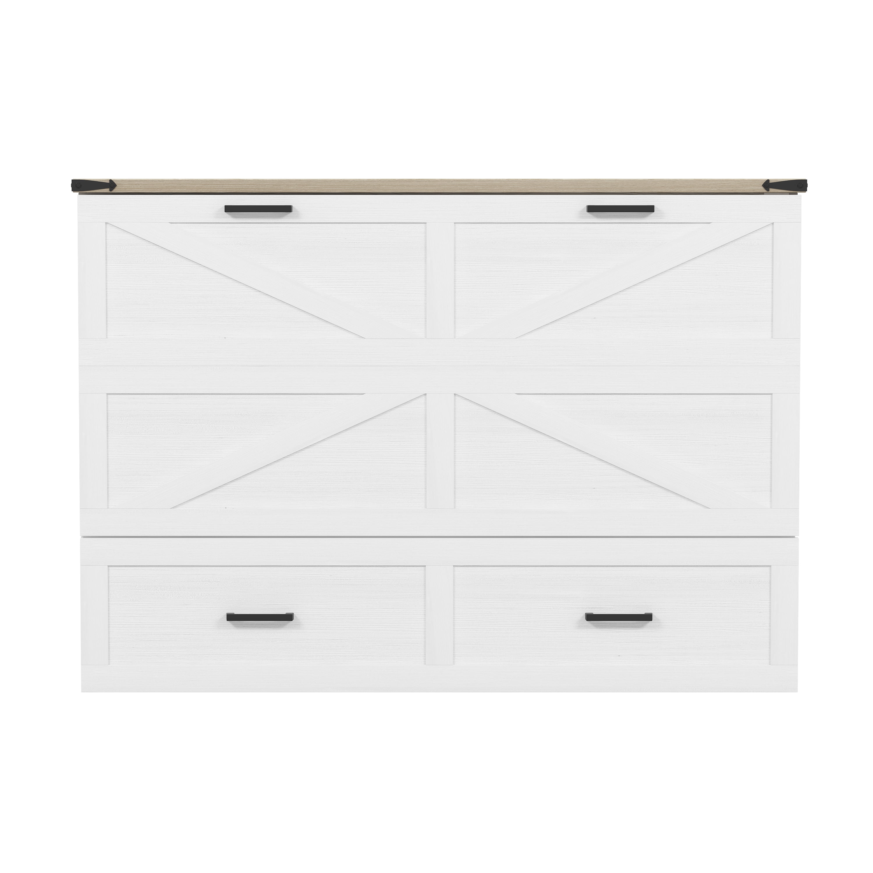 Mintazer Queen Farmhouse Murphy Cabinet Bed with Charging Station & Storage Drawers, Foldable Platform Bed for Bedroom Guest Room, White