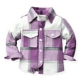 thumbnail image 3 of QUYUON Toddler Flannel Shirt Jackets Fall Winter Long Sleeve Collared Plaid Shirt Kids Girls Boys Open Front Button-Down Cardigan Jackets with Pockets Kids Winter Coats Q-7-Purple 12-18 Months, 3 of 8