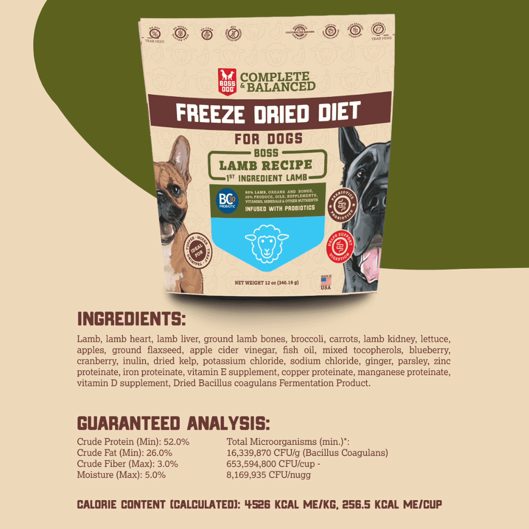 Boss Dog Probiotic Freeze Dried Healthy Dog Food, Lamb 12 oz
