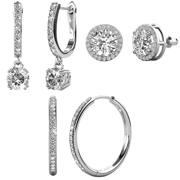 Cate & Chloe Pack of 3 - Bianca, Ariel & McKenzie 18k White Gold Plated Earrings with Swarovski Crystals for Women