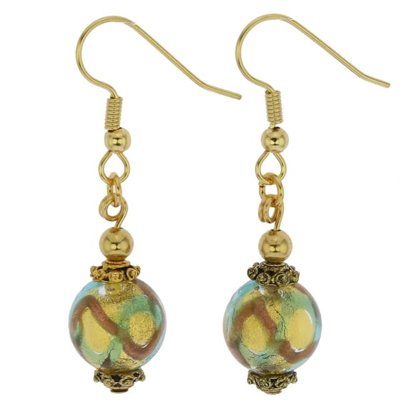 GlassOfVenice Murano Glass Antico Tesoro Balls Earrings - Gold and Aqua