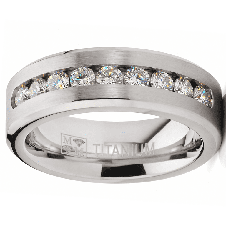 Metal Masters Titanium Wedding Band Ring, Channel-Set CZ photo 3