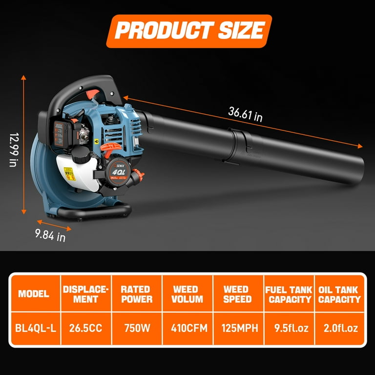 Senix 26.5cc 4-Cycle Gas Leaf Blower, 410 CFM, 125 MPH