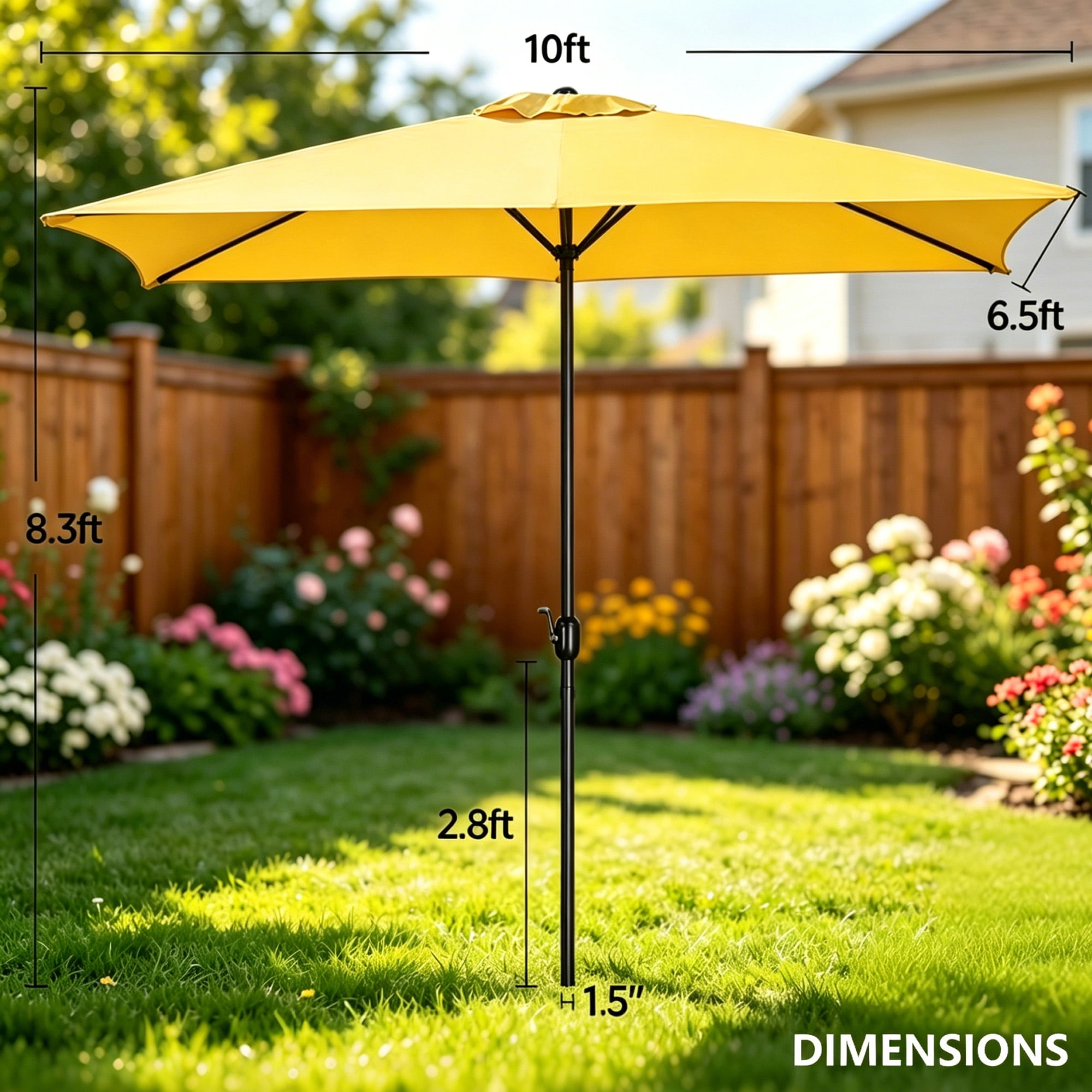 Kool 10x6.5ft Rectangular Patio Umbrella with Crank Handle, Outdoor Market Umbrella with 6 Sturdy Umbrella Ribs, Waterproof, Yellow