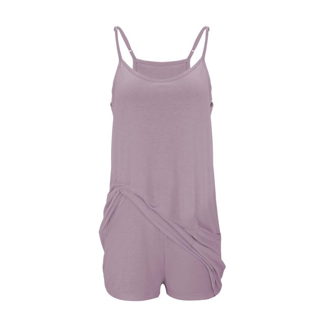 Yigetop Robe Athlétique avec Shorts! Combinaison-Short Décontractée Élégante Unie pour Femme à Double Poche avec Bretelles Réglables Gris G