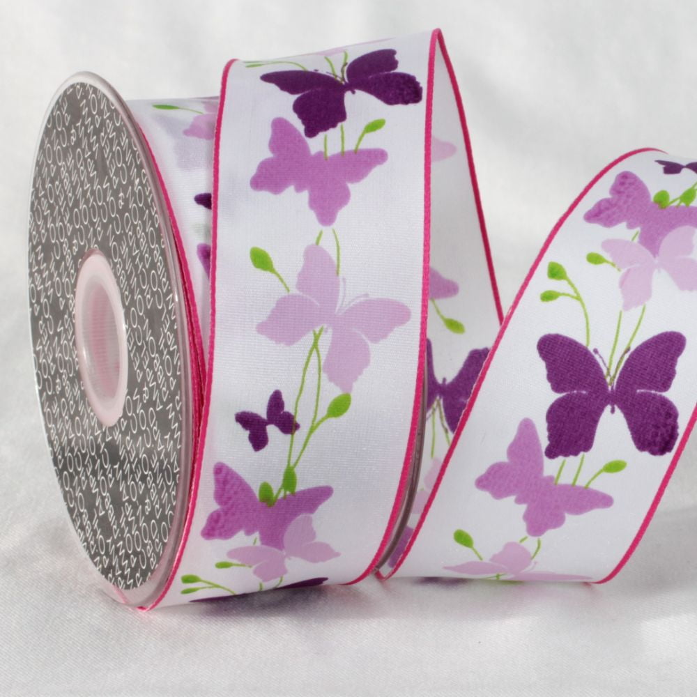 Purple and White Butterfly Printed Ribbon 1.5" x 27 Yards