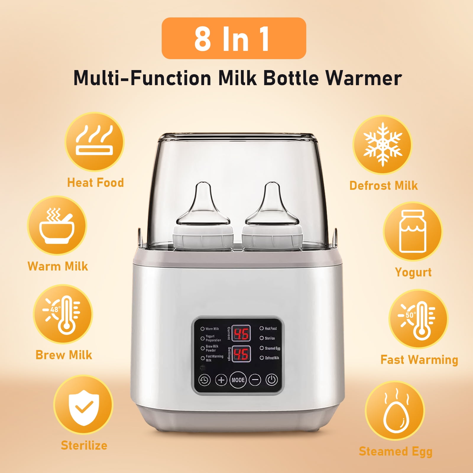 Vuxava Flaschenwärmer 8-in-1 - Tragbarer Babykostwärmer Mit Nachtlicht & Sterilisator