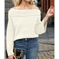 thumbnail image 4 of Women Off the Shoulder Sweater Long Sleeve Tops 2025 Fall Loose Knit Pullover Sweaters Winter Clothes White L, 4 of 8