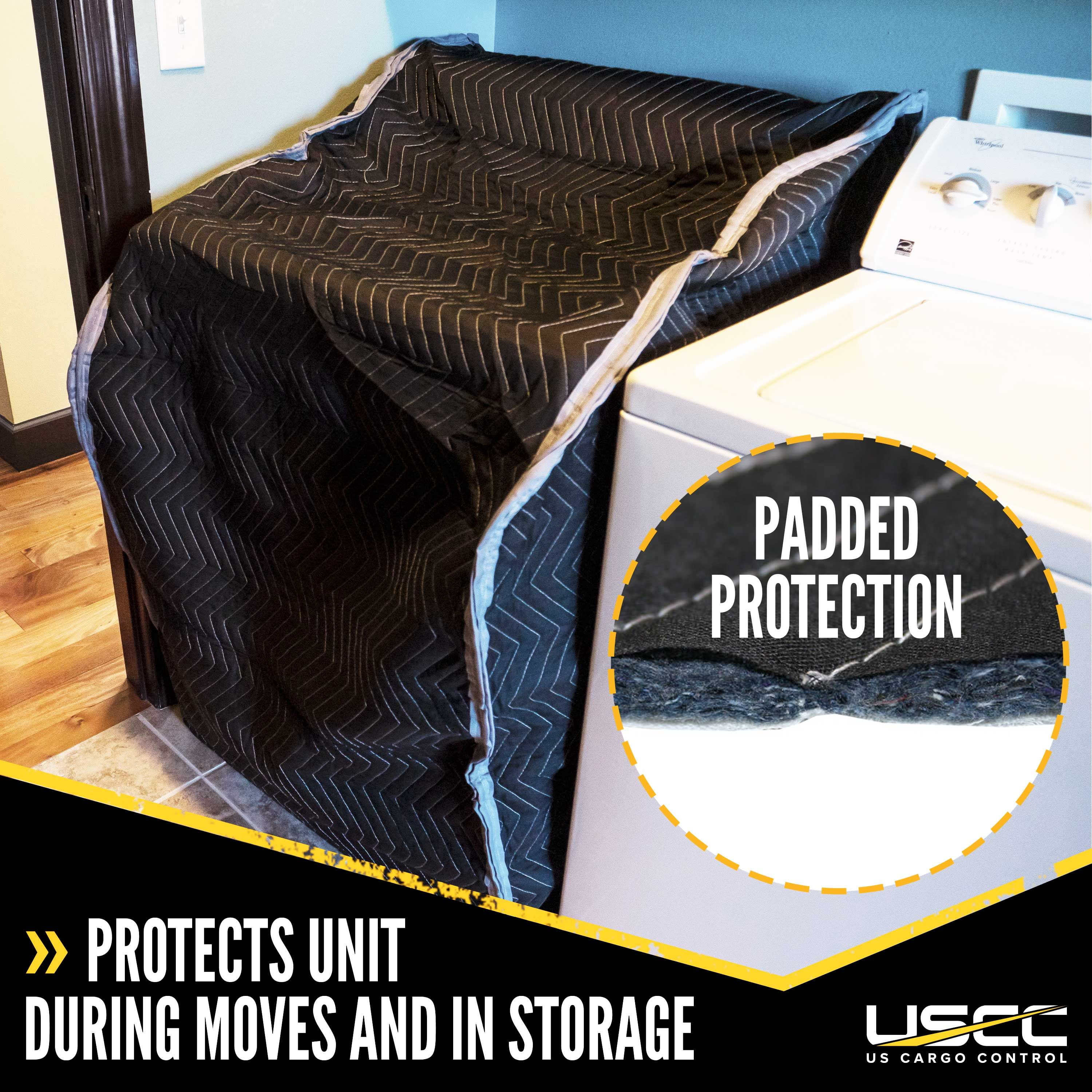 US Cargo Control Quilted Washer and Dryer Cover Black/Gray Furniture Pad for Moving/Storage - 30 Inches x 46 Inches - Cotton/Polyester Blend Fabric 5 Pounds Washable, Reusable - 2 Pack