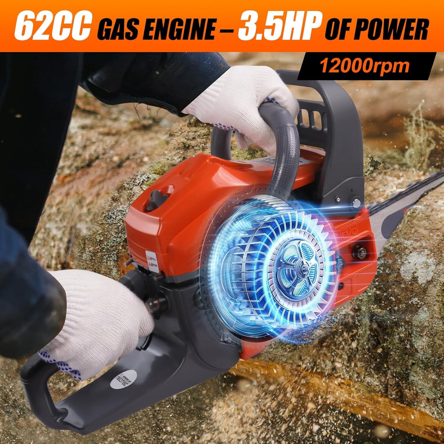 NEOTEC 62CC Gas Chainsaw, 18 Inch and 22 Inch Bar Included, 2-Cycle Handheld Gas Powered Chainsaw, Low Vibration Easy Start Petrol Chain Saw for Tree Cutting