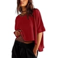 thumbnail image 2 of Oversized T-Shirts Womens Cropped Casual Short Sleeve Loose Fit Tee Tops, 2 of 5
