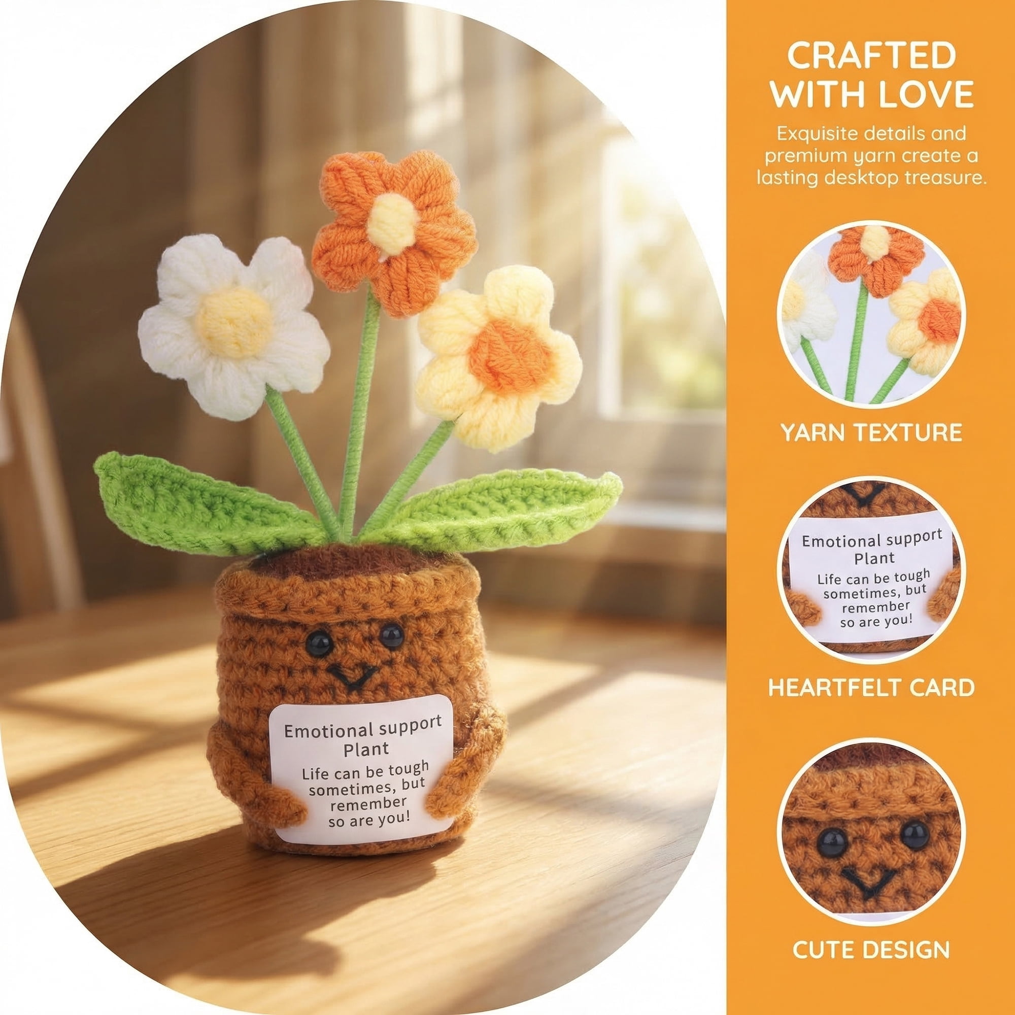 Unique Bargains Handmade Crochet Potted Knitted Plant Small Yellow Flowers 4.3inch