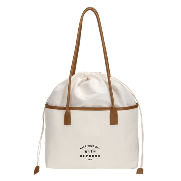 Bolso de mano coreano para mujer, bolso de lona con cordón y letras, bolsos de hombro (marrón) Likrtyny Para estrenar