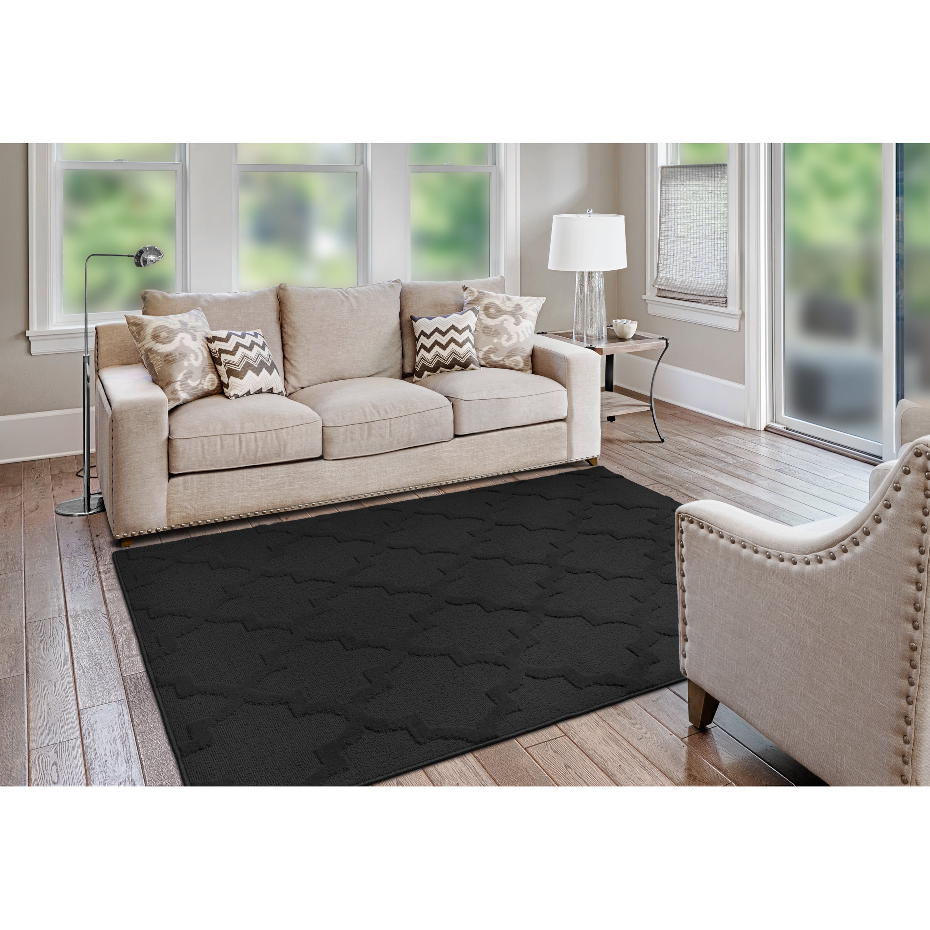 Garland Rug Quatro Polypropylene Black Indoor Area Rug, 5' x 7'