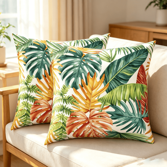 AOFOTO Summer Tropical Palm Leaves Pillow Covers 18x18 Set of 2 Double-Sided Beach Throw Pillows Case for Living Room Bedroom