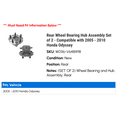 thumbnail image 2 of Rear Wheel Bearing Hub Assembly Set of 2 - Compatible with 2005 - 2010 Honda Odyssey 2006 2007 2008 2009, 2 of 2