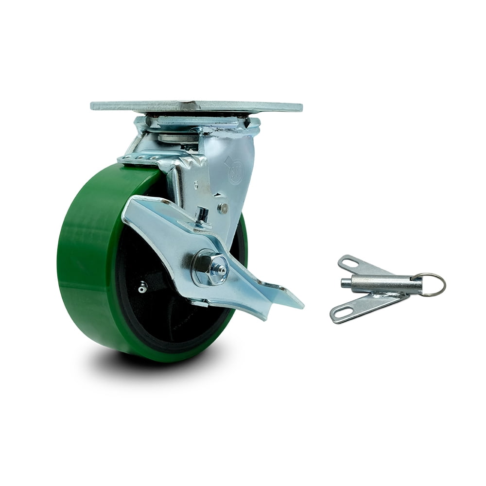 Swivel Caster with Brake Medium Duty 5"X 2" Green Polyurethane ON Iron Wheel 