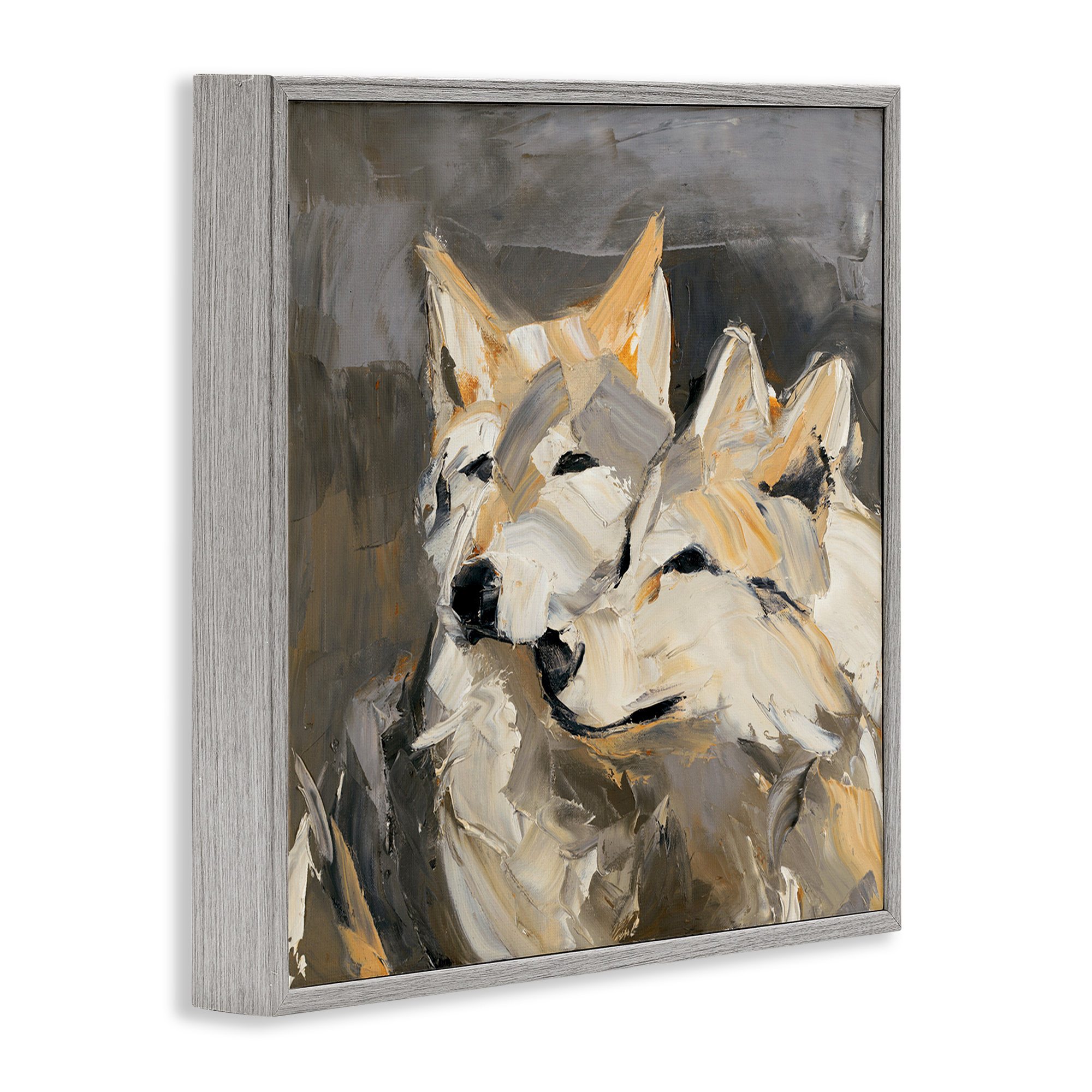 Stupell Industries Cuddling Wolf Pair Animals & Insects Painting Gray Framed Art Print Wall Art, 12 x 12