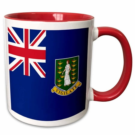 - 3dRose Flag of the British Virgin Islands British Union Jack on blue with Saint Ursula shield coat of arms - Two Tone Red Mug, 11-ounce