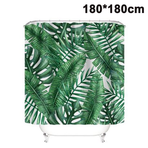Cortina de ducha tropical, juego de cortinas de baño de tela de hoja de palma de plátano verde con ganchos decoración de baño lavable a máquina Xemadio 2034905-3