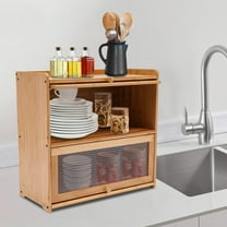 2 Tier Bamboo Storage Cabinet Countertop Storage Cabinet Home Primary Color