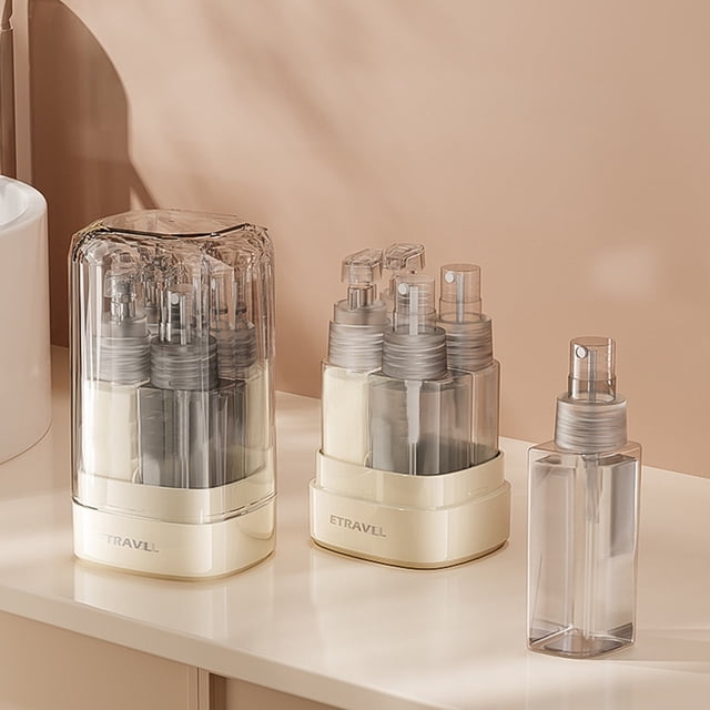 Juego de 4 botellas de tocador de viaje en 1 con dispensadores recargables a prueba de fugas para loción, champú, acondicionador y spray, compacto y portátil, paquete de 4 en colores variados.