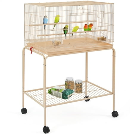 Topeakmart 47-in Flight Cage Birdcage with Rolling Stand for Small Birds, Almond