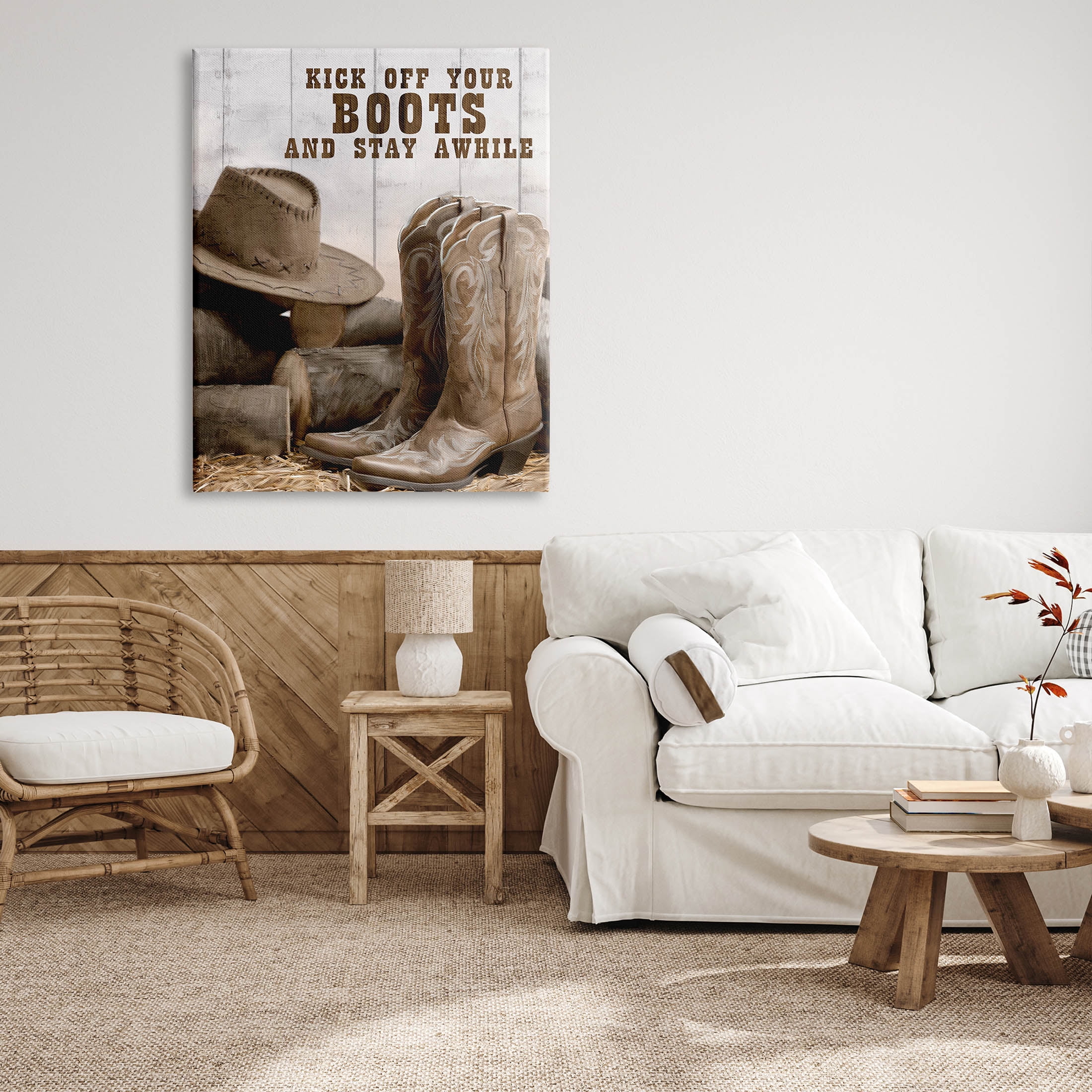 Kick Off Boots Stay Awhile Phrase Inspirational Graphic Art Gallery Wrapped Canvas Print Wall Art