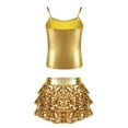 thumbnail image 2 of DPOIS Kids Girls Shiny Metallic Camisole Tank Top with Seuqins Skirted Shorts Gold 8, 2 of 5