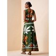 thumbnail image 2 of Green Tropical Botanical Print Sleeveless Maxi Dress For Summer Festival, Vacation, Beach, Street Style, 2 of 8