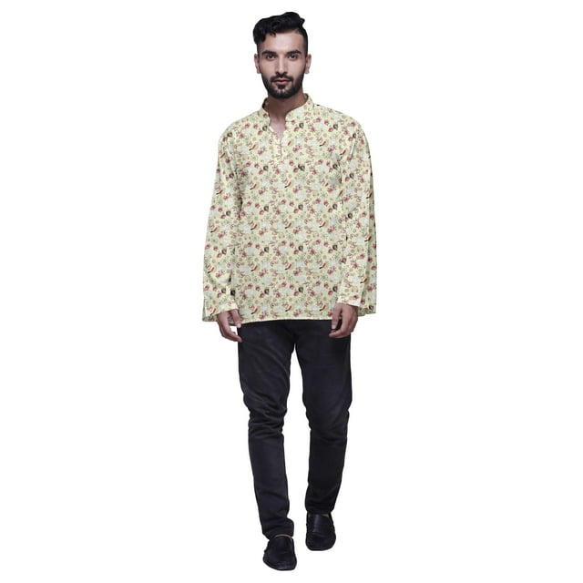 Atasi Kurta Traditionnelle en Coton Imprimé Col Mandarin pour Hommes Chemise Décontractée