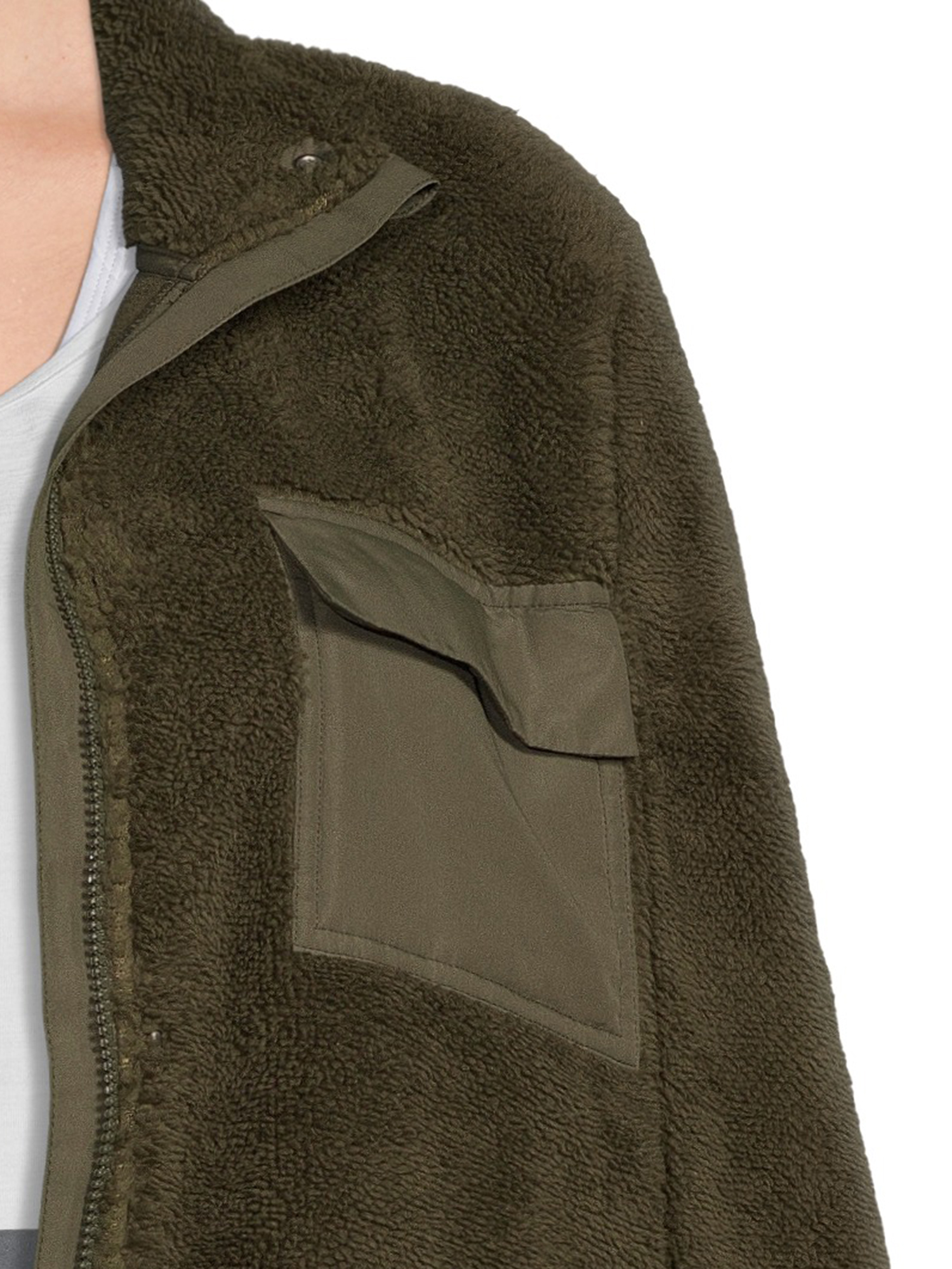 Avia Women's Plus Size Faux Shearling Utility Jacket with Pockets